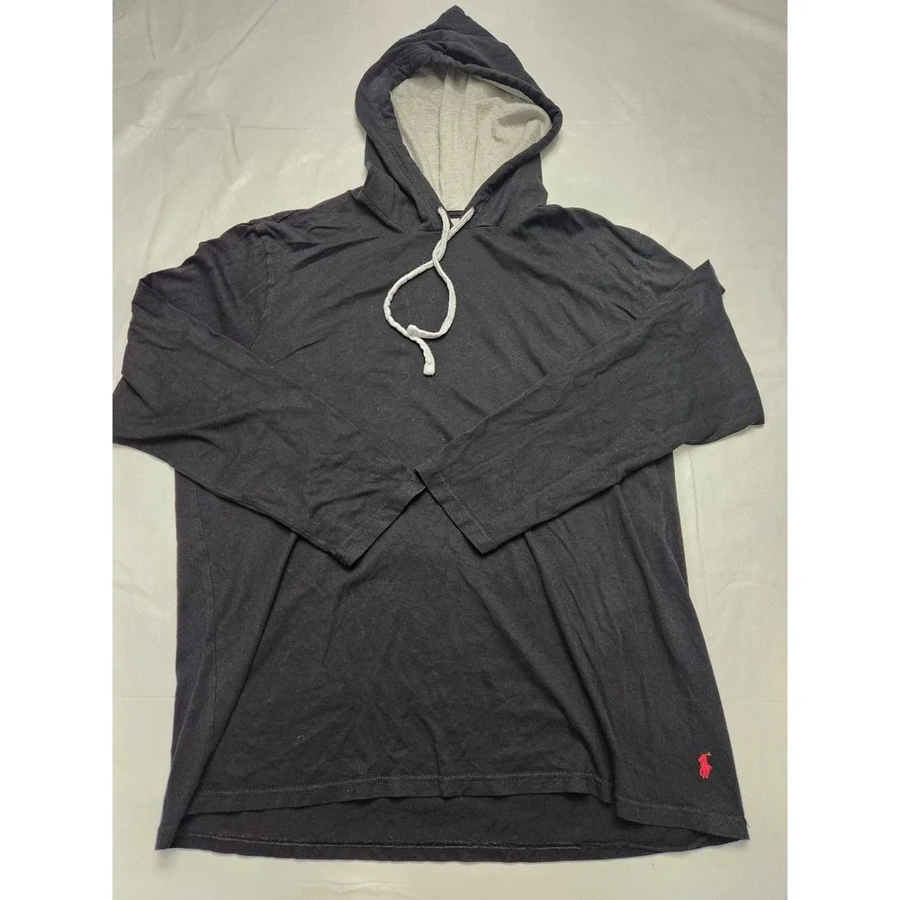 Polo Ralph Lauren Hoodie Mens Large Gray Comfort Jersey Pullover Red Pony Logo